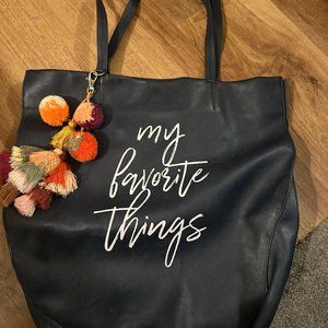 TOTE BAG FAUX LEATHER NAVY BLUE WITH POM POM TASSELS BAG CHARM